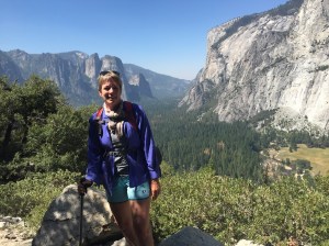Looking fresh on Mile 2 of a 14-mile hike in Yosemite.