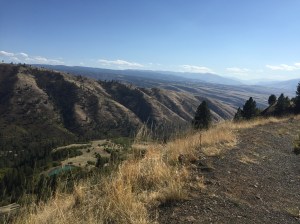 Descending into the valley (?), canyon (?) that holds the Salmon River, my favorite so far.