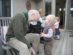 He loved a good joke--and empty eggs at Easter were among his favorites. Here. grandson Jake cracks one on his head.