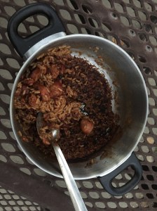 And then there was dinner. Not a great way to end the day, but not bad. I'm soaking the pot overnight and I think the burn smell of my meal finally got rid of the skunk smell.